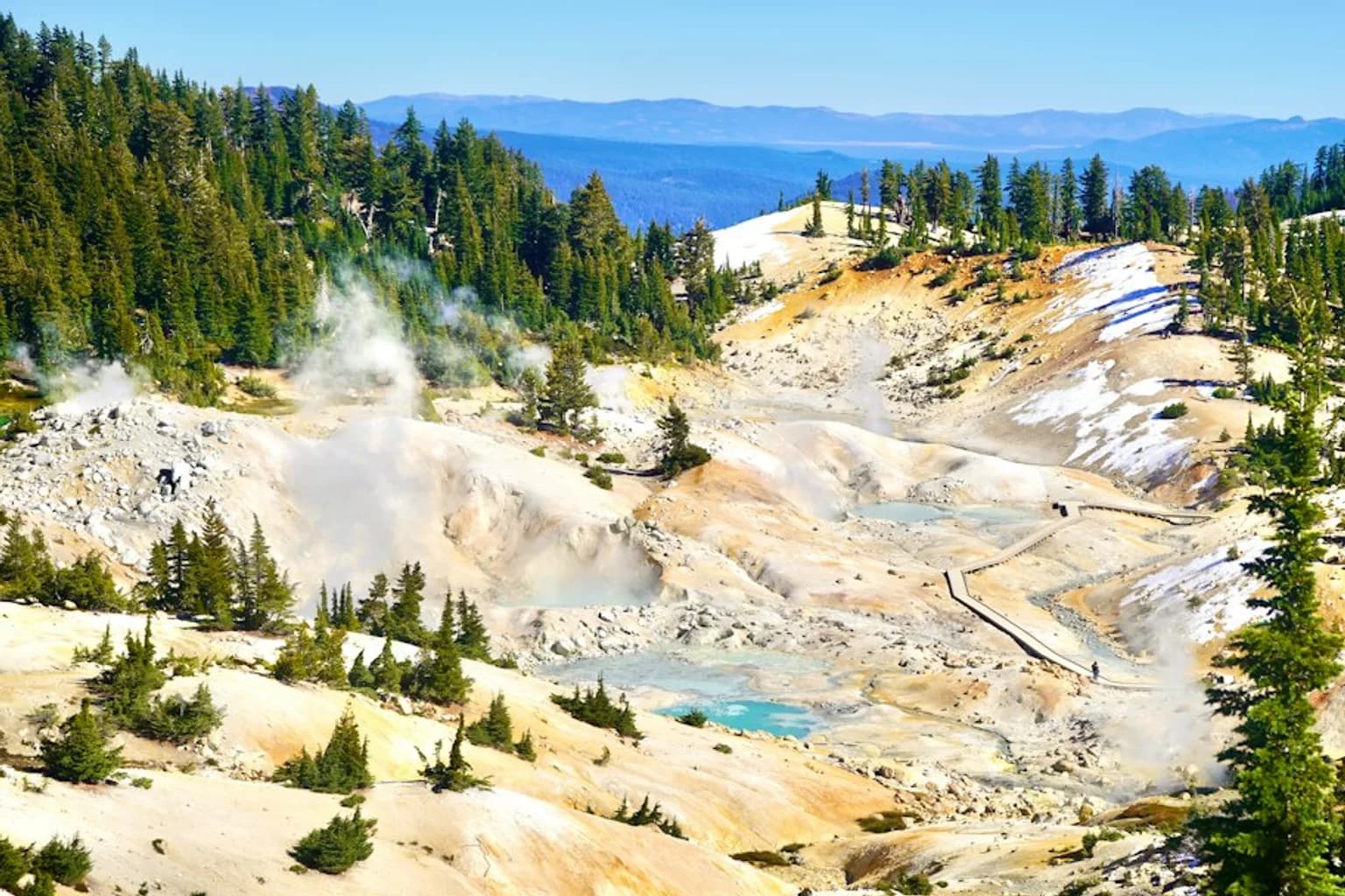 Steaming geothermal springs in Lassen Volcanic National Park, California
