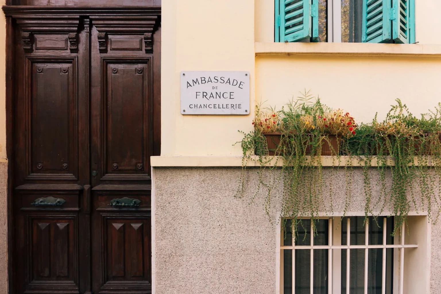 The French embassy building in Tehran, Iran