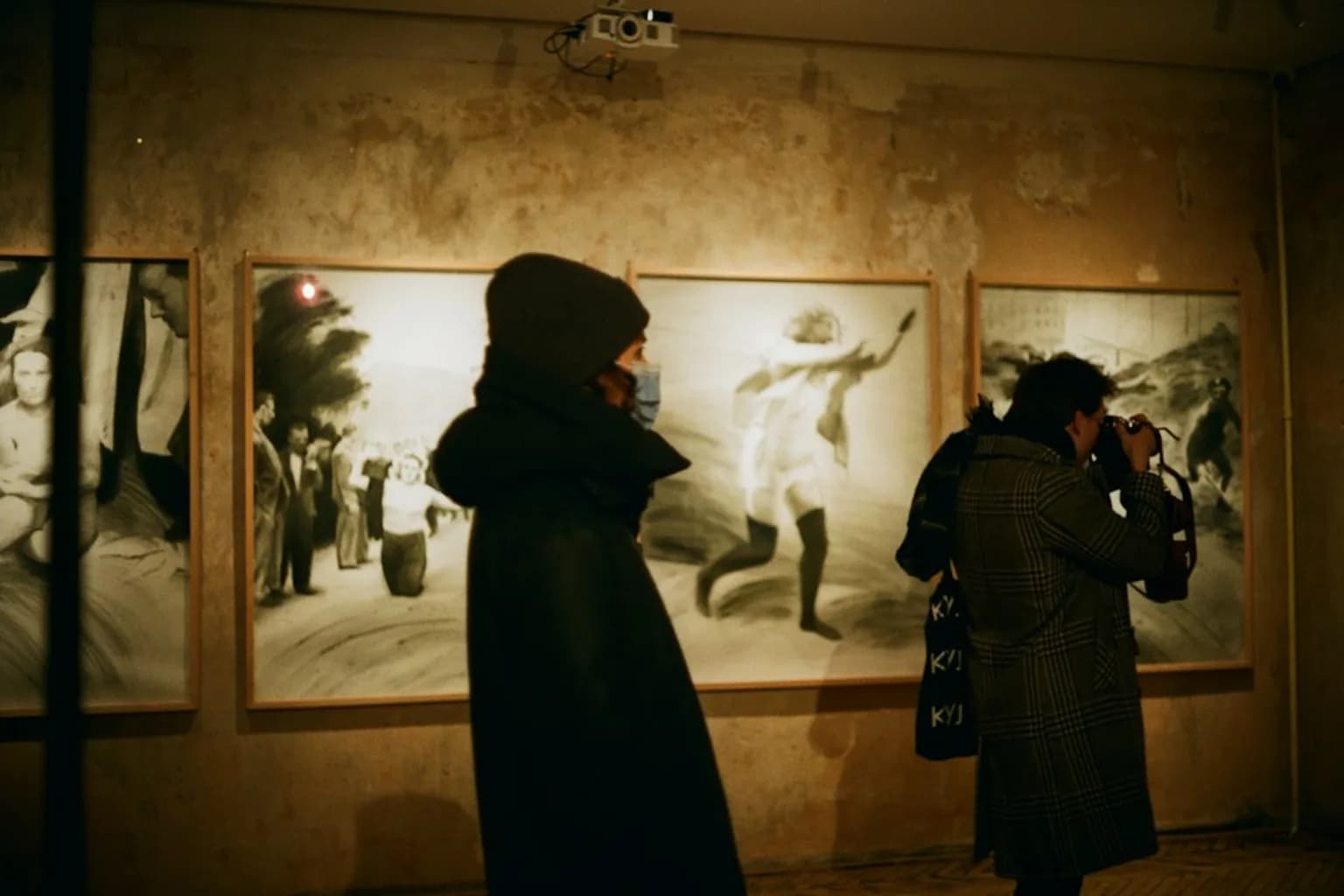 Works on display at a Ukrainian art exhibition, representing cultural life during the war
