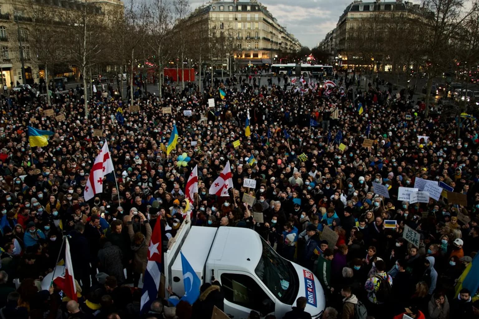 Protesters marching through a French city street during the 2026 demonstrations