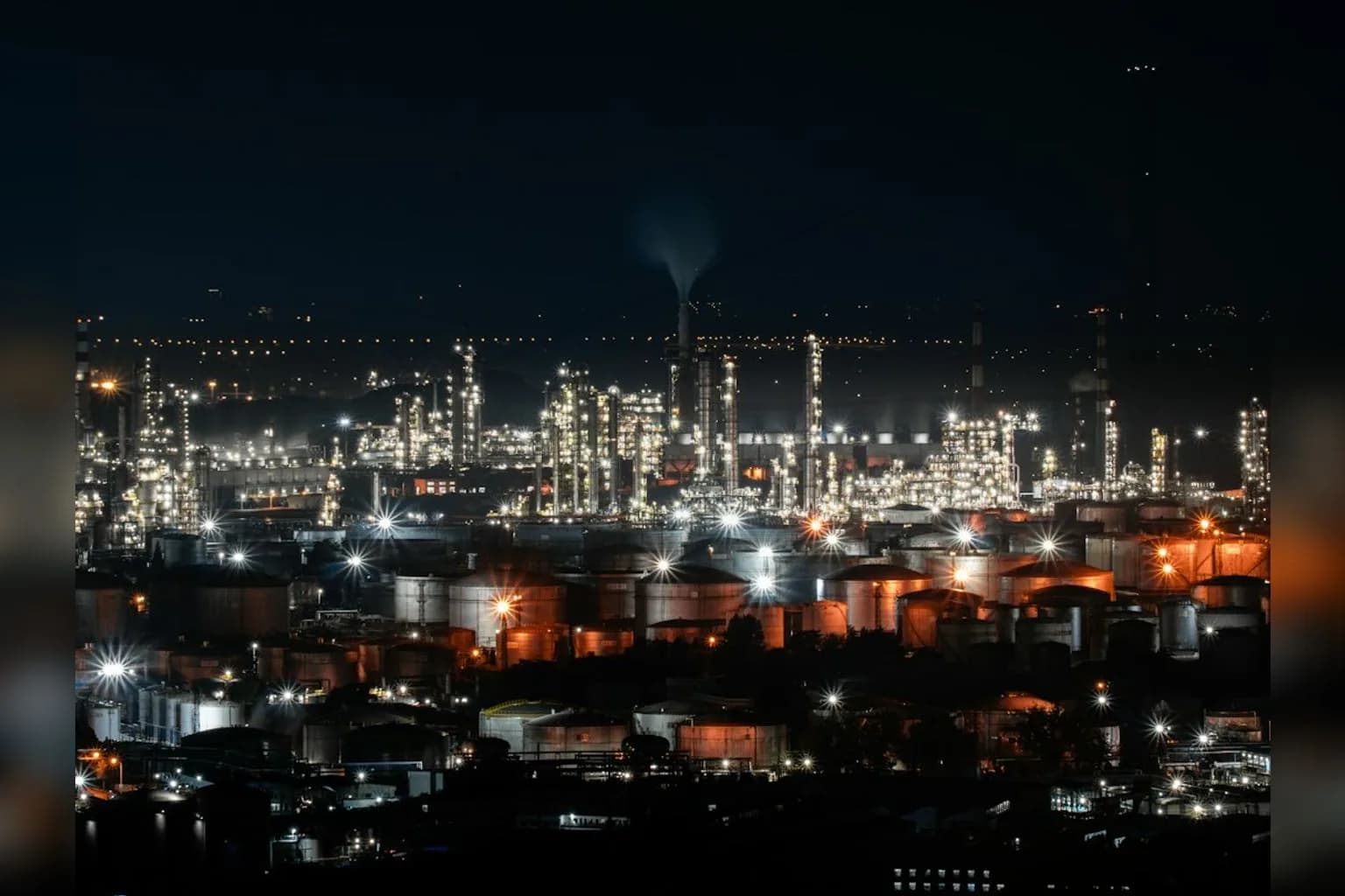 An oil refinery in China with distillation towers and storage tanks in operation