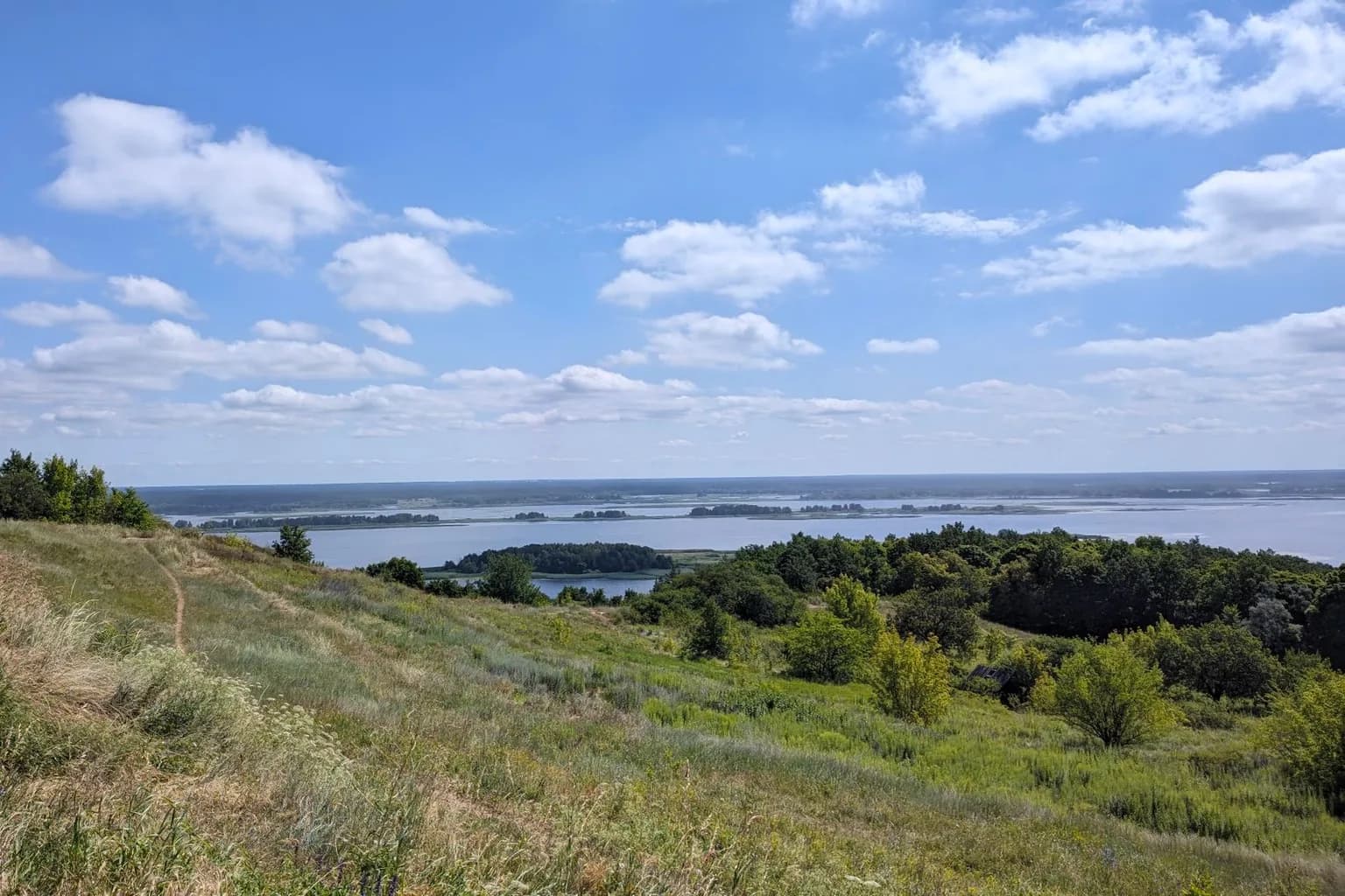 The Dnipro River near Kherson, which separates Russian-occupied Oleshky from Ukrainian-controlled territory