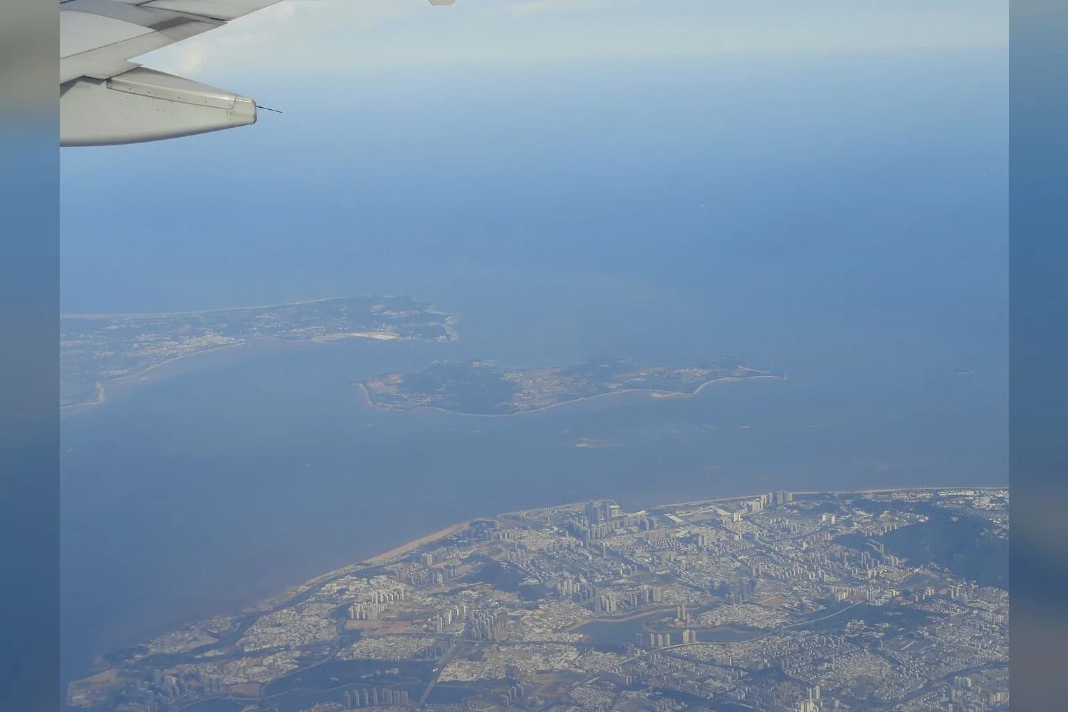 Aerial view of the Taiwan Strait, the body of water separating Taiwan from mainland China