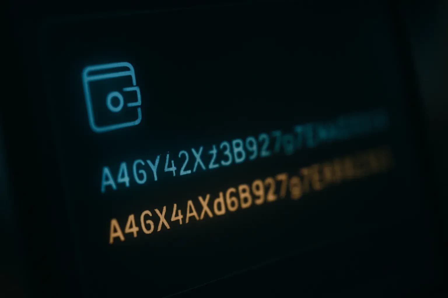Two near-identical cryptocurrency wallet addresses displayed on a dark screen, illustrating an address spoofing concept
