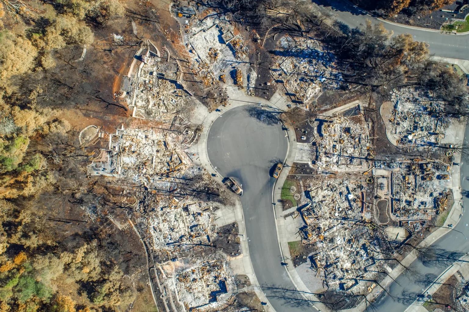 Aerial view of the Bouquet Fire burning through brush in the Angeles National Forest near Santa Clarita, California