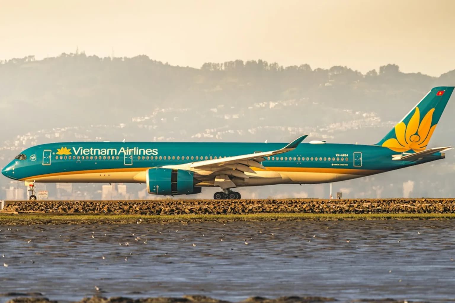 A Vietnam Airlines passenger jet on the tarmac