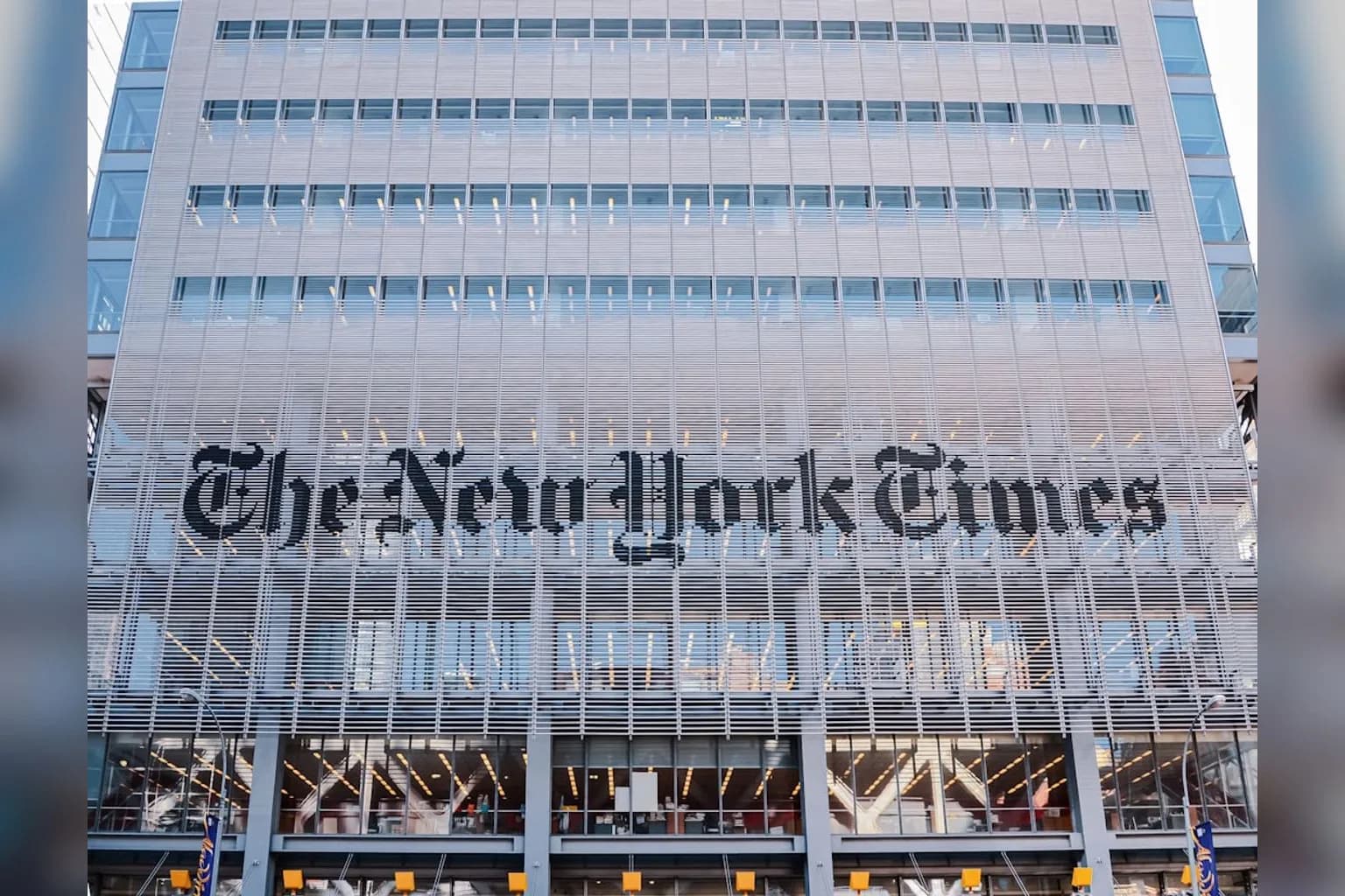 The New York Times building facade in New York City