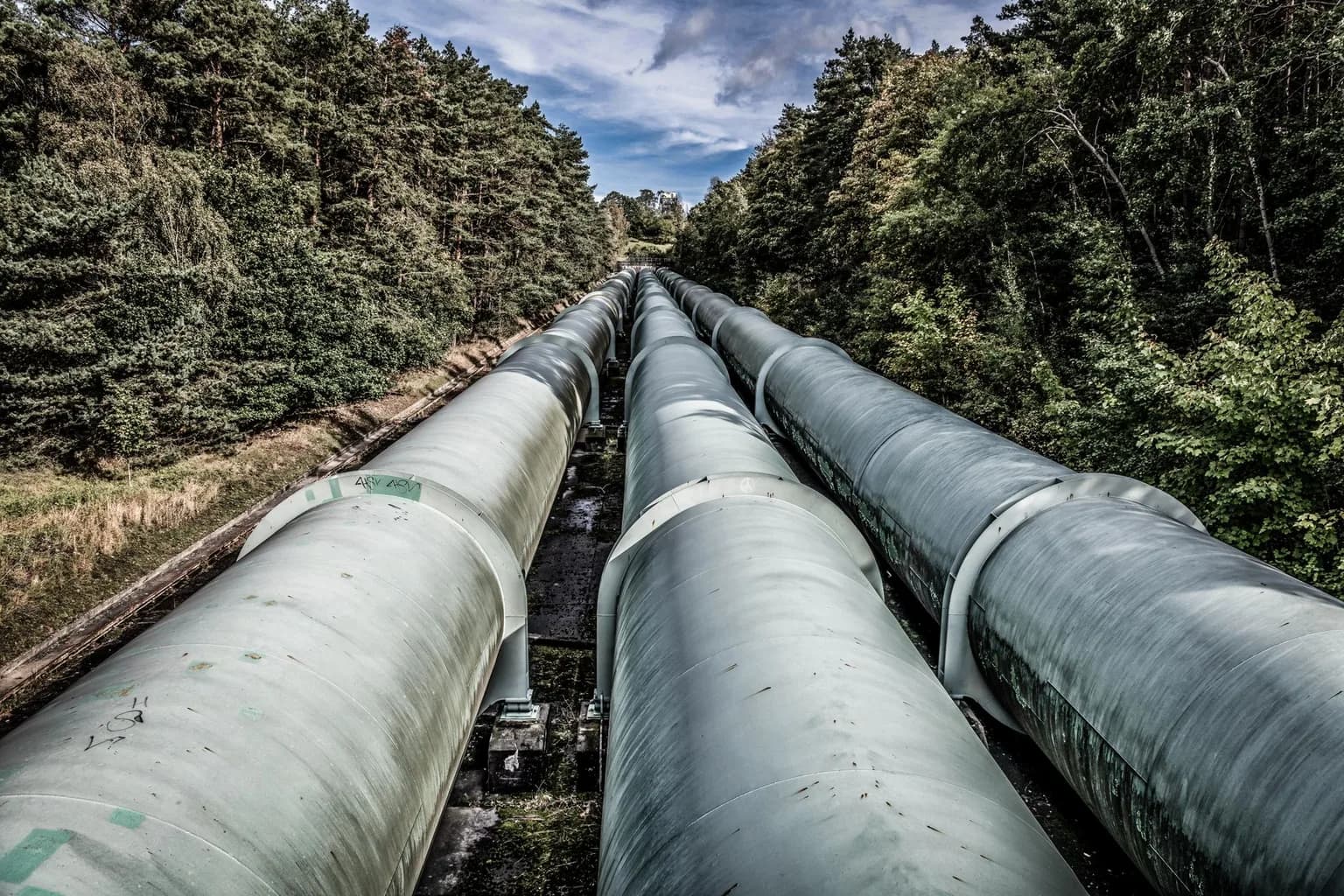 An offshore oil platform in the North Sea connected to the Forties pipeline system