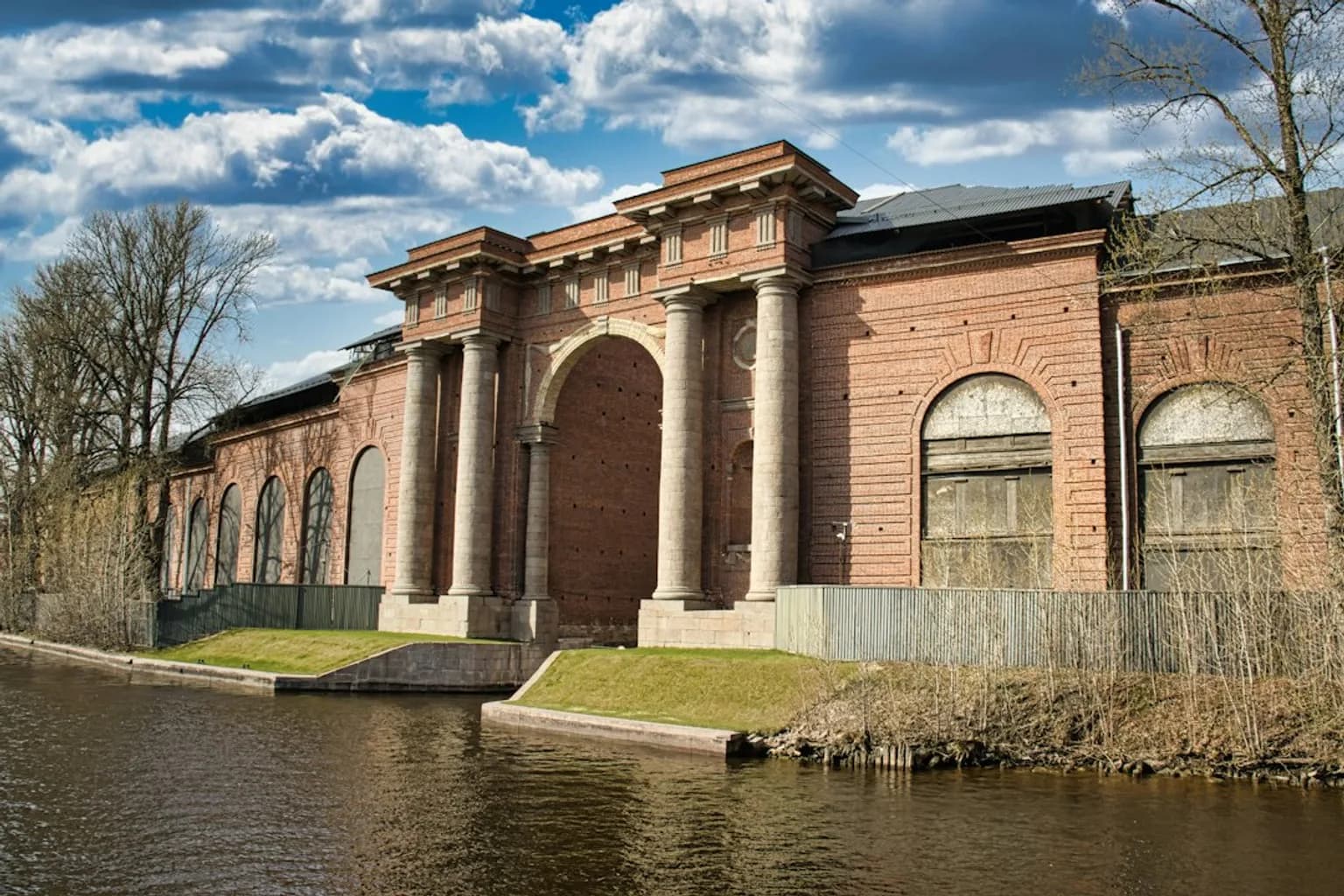 A municipal water treatment facility with pumping equipment and storage tanks