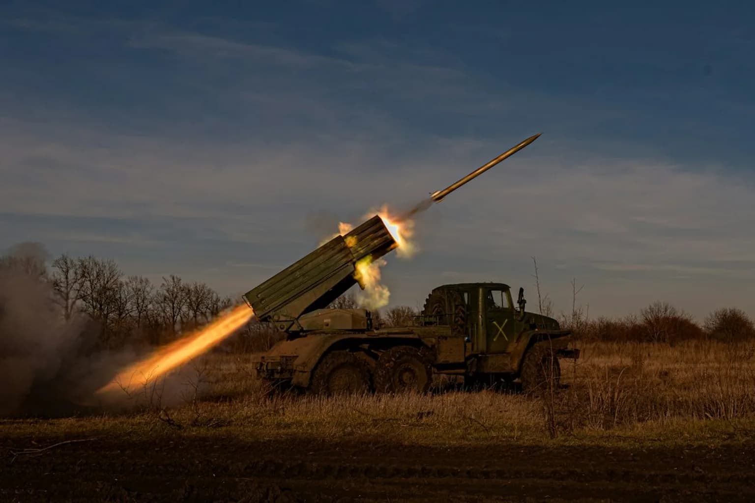 A US Patriot missile defence battery launcher pointed skyward at a military installation
