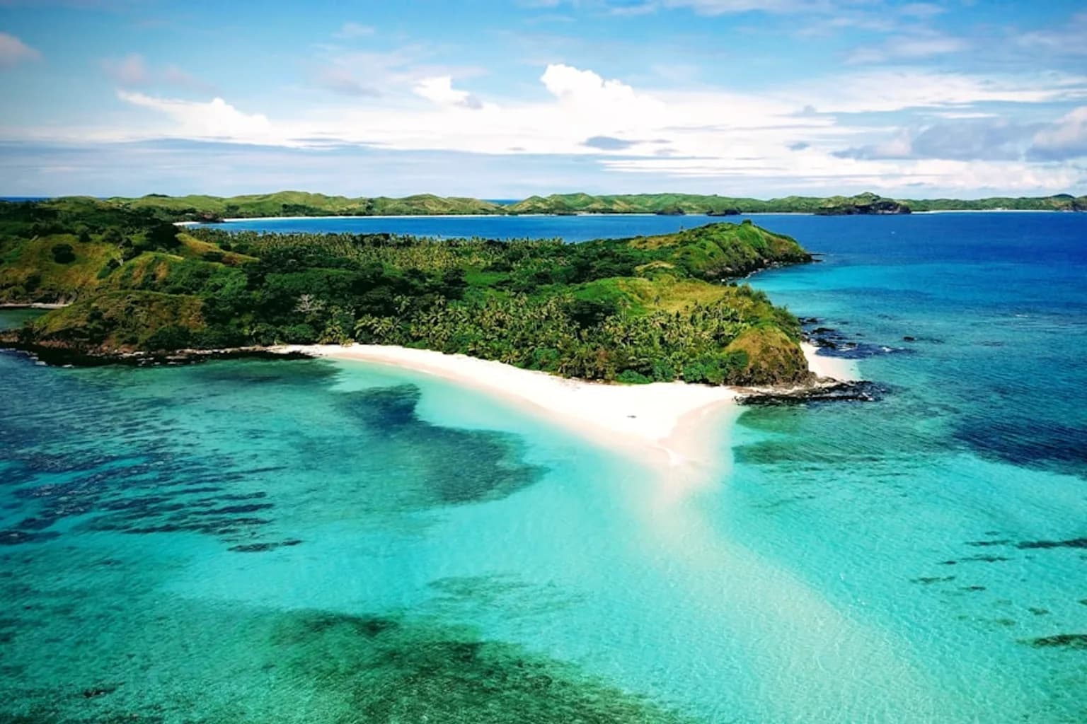 Aerial view of Fiji's islands and coastline