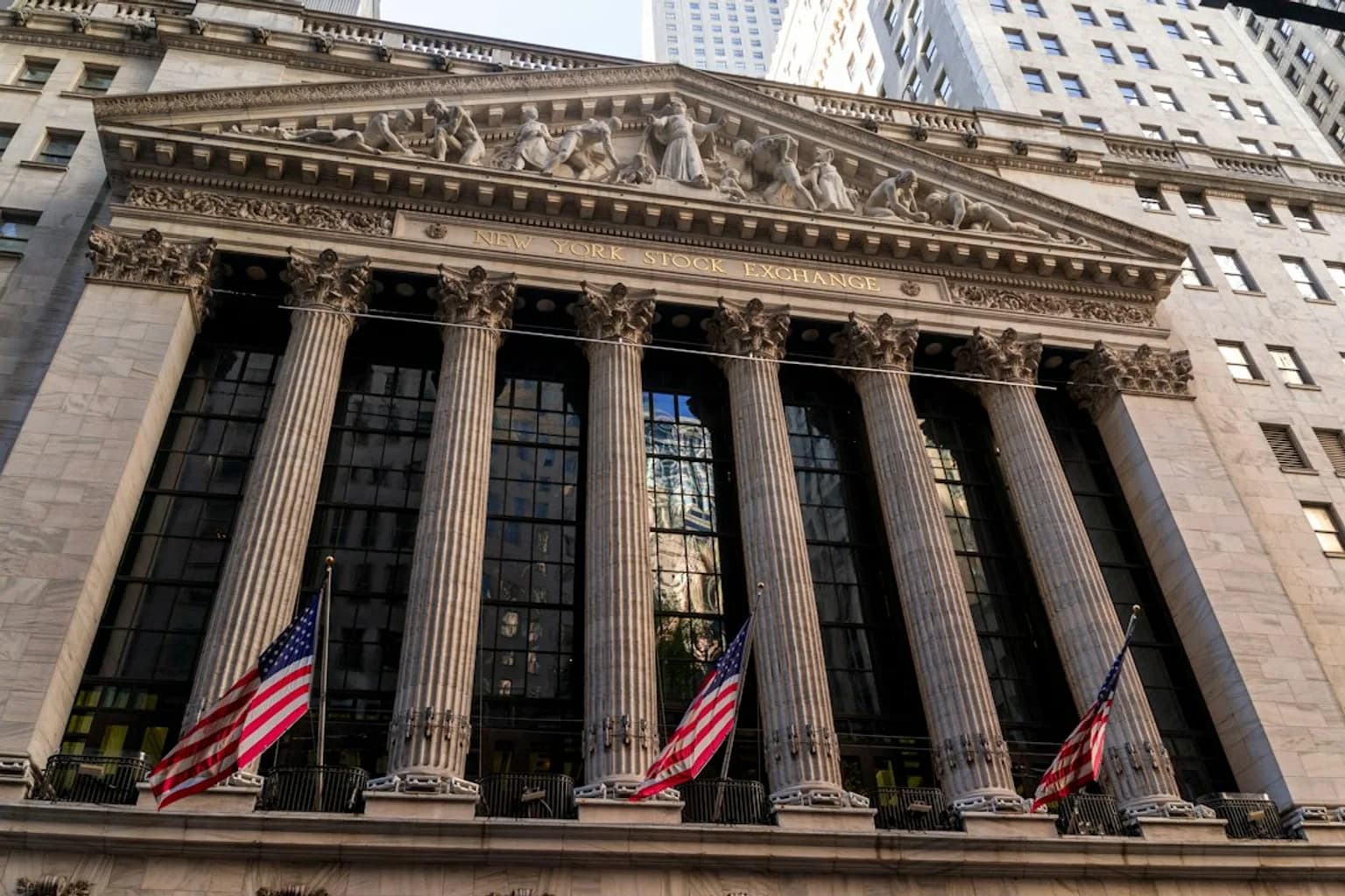 The New York Stock Exchange building, operated by Intercontinental Exchange, on Wall Street in New York City