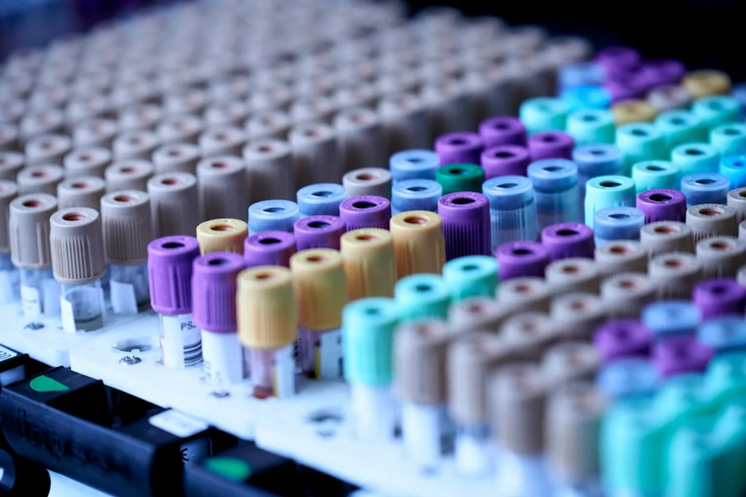 Blood sample tubes in a clinical laboratory setting used for routine health testing.