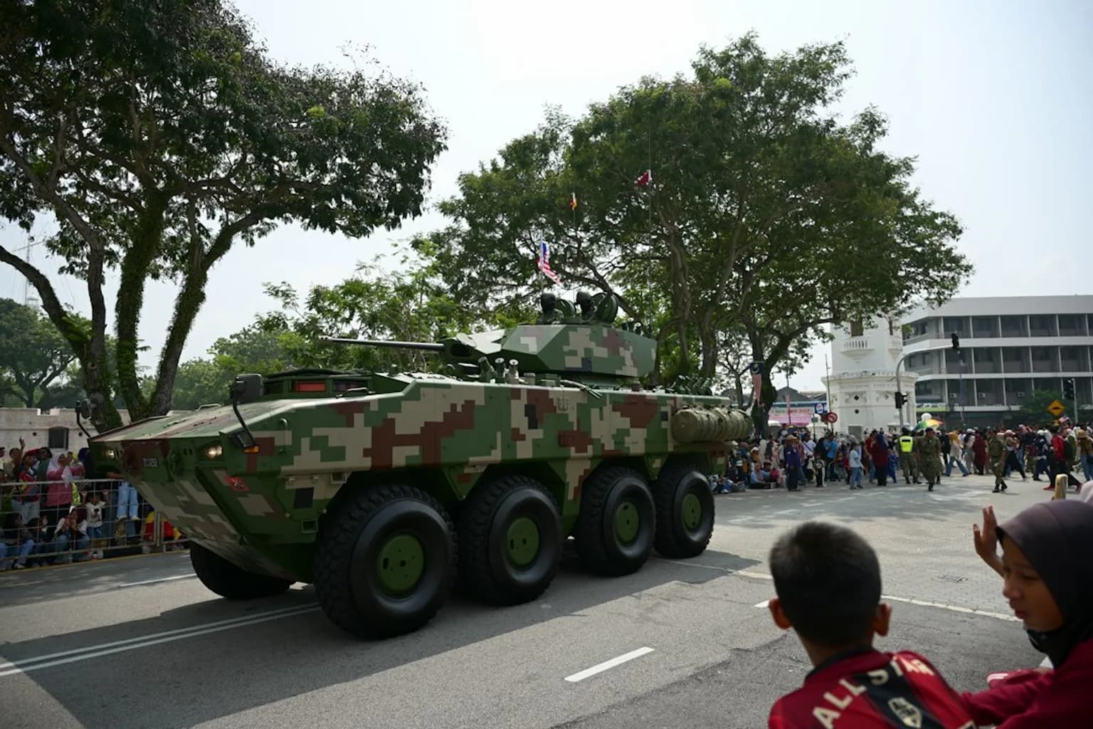 A Patriot surface-to-air missile battery launcher deployed in an open field