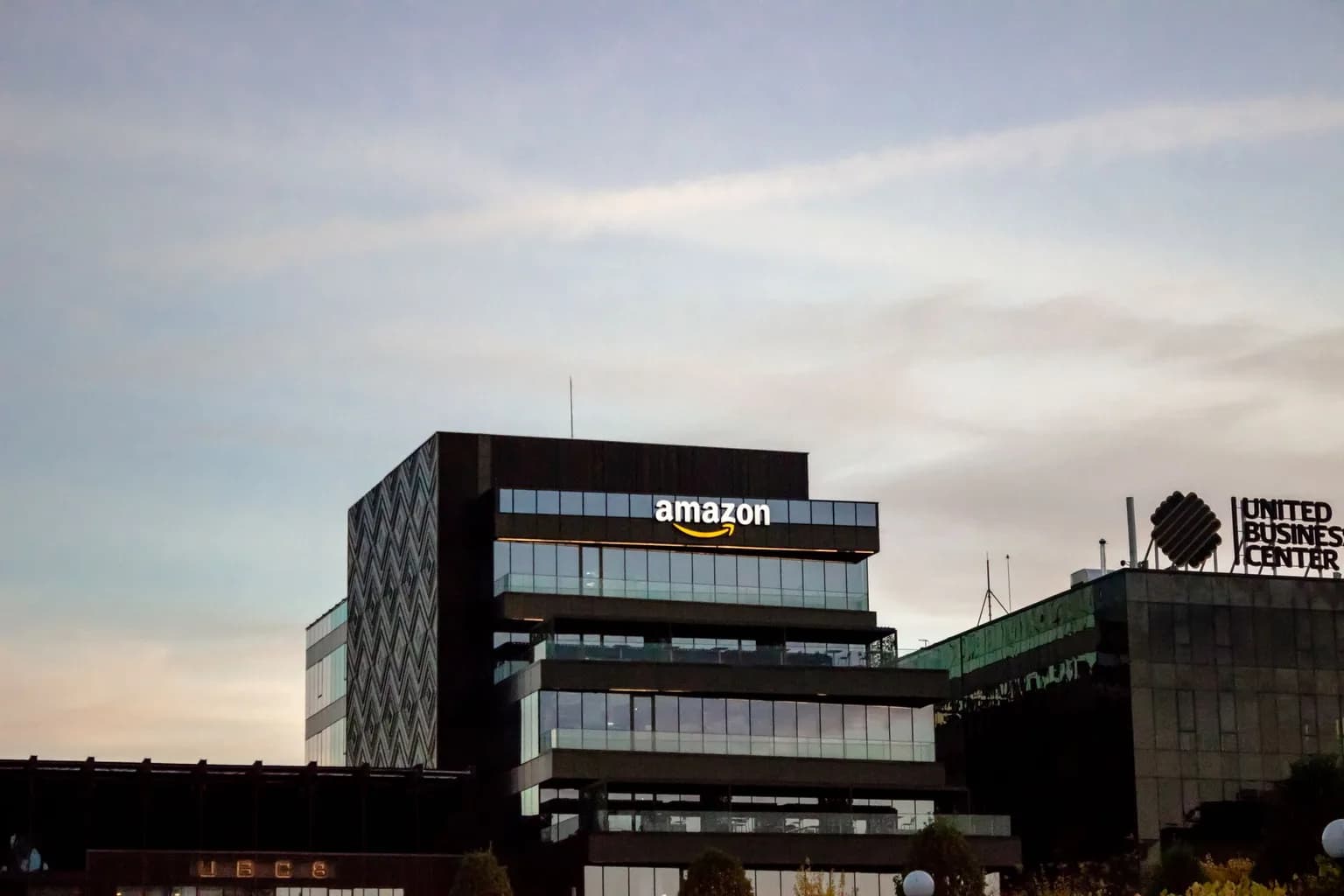 Amazon logo on a building exterior