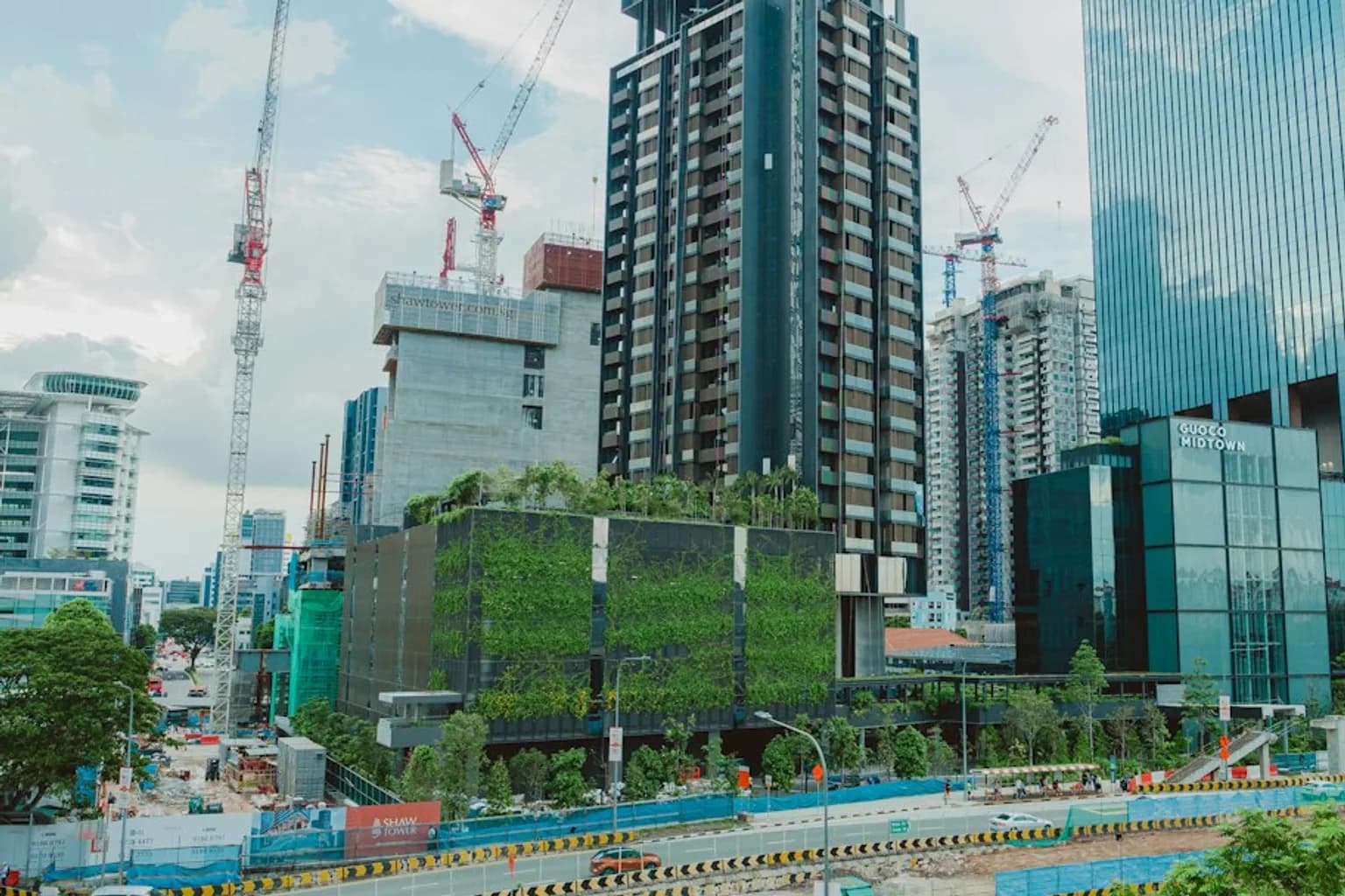 Construction equipment and server hall structures at a large-scale data centre development site