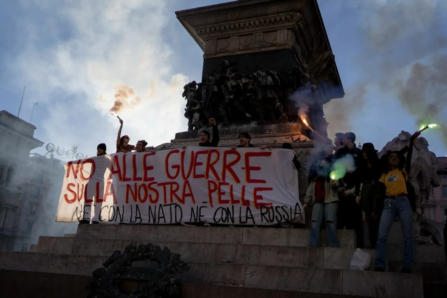 Protesters march through Rome during Italy's general strike on 30 October 2026, with banners and placards visible in the crowd