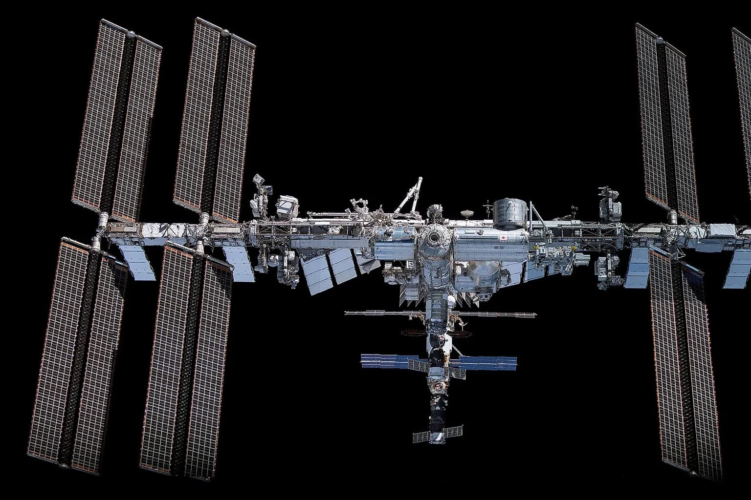 The International Space Station photographed in orbit above Earth