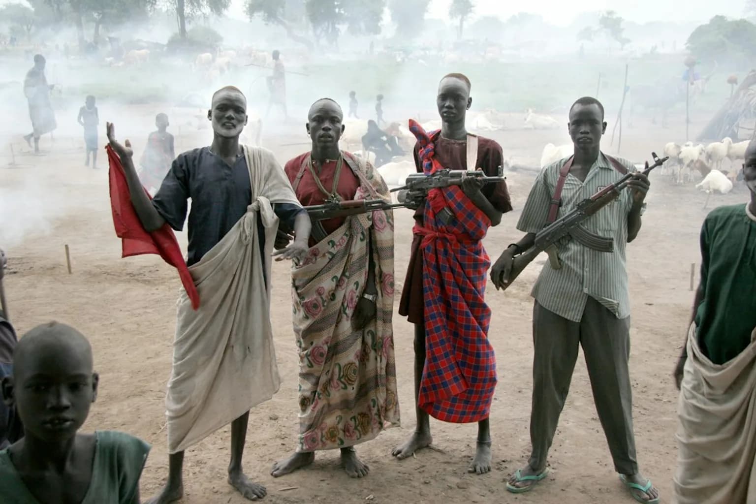 Children and families at a food distribution or nutrition centre in Darfur, Sudan