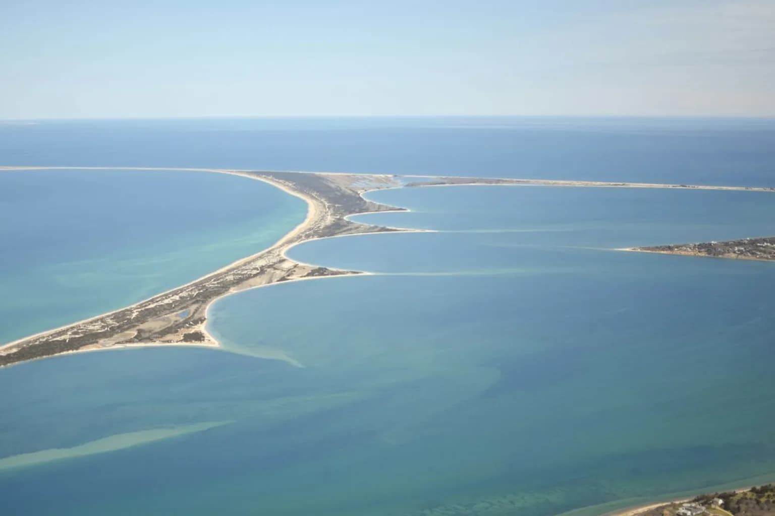 Aerial view of Nantucket island and surrounding ocean waters