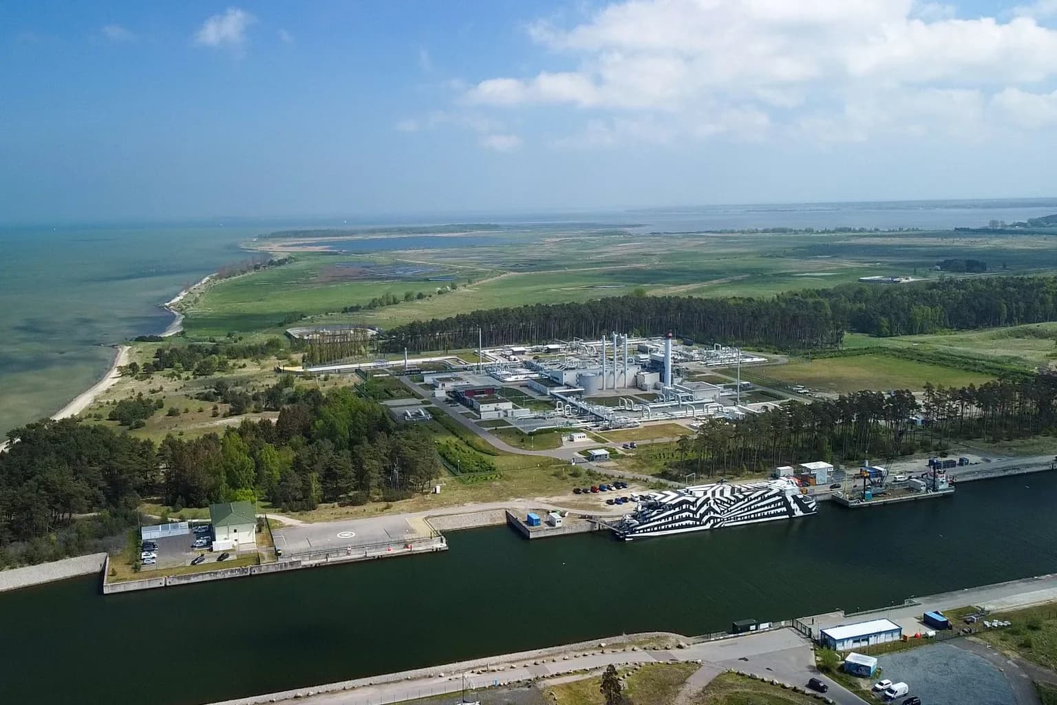 Aerial view of the Baltic Sea near Bornholm, where the Nord Stream pipelines were sabotaged in September 2022