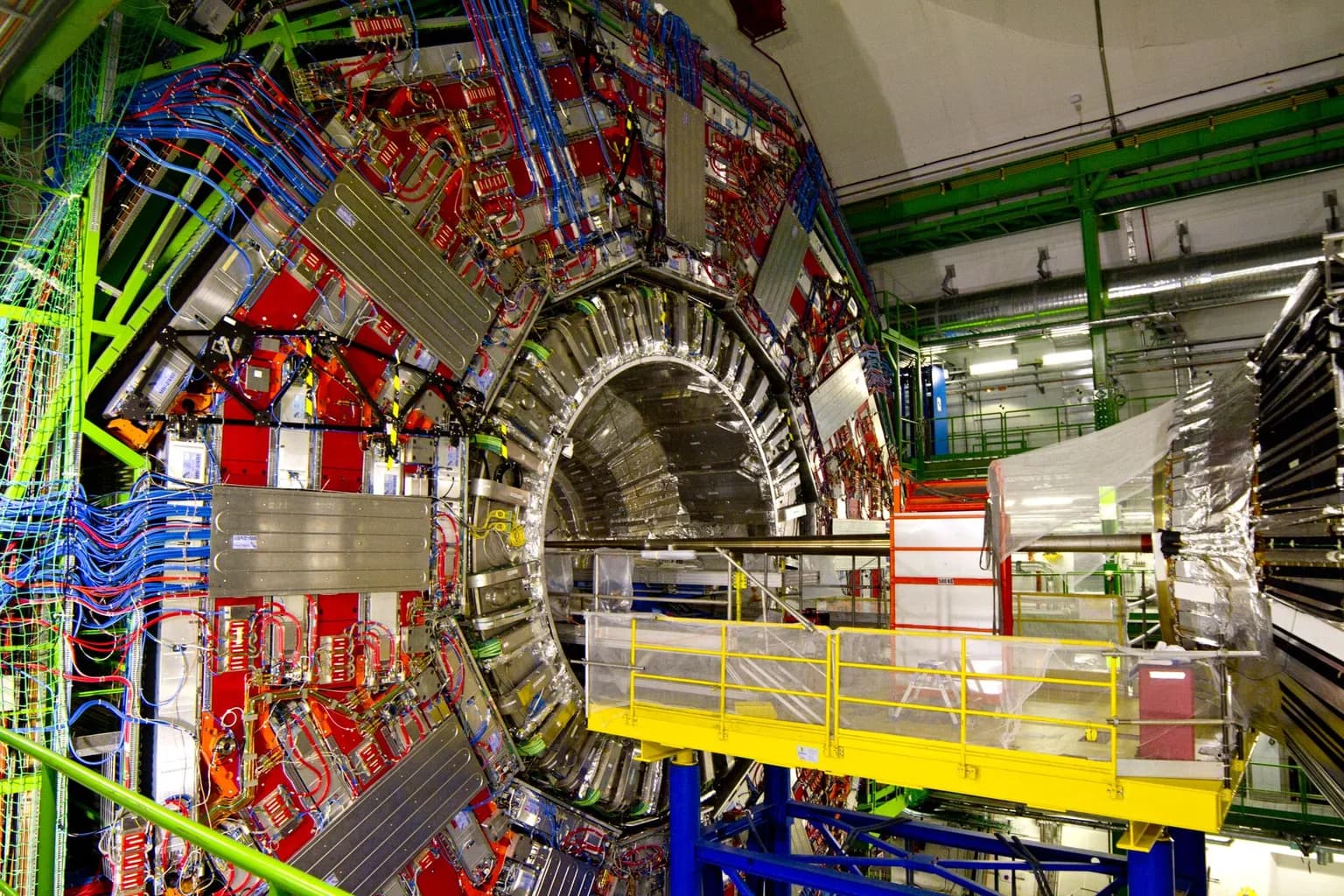 Aerial view of the CERN Large Hadron Collider facility near Geneva, Switzerland