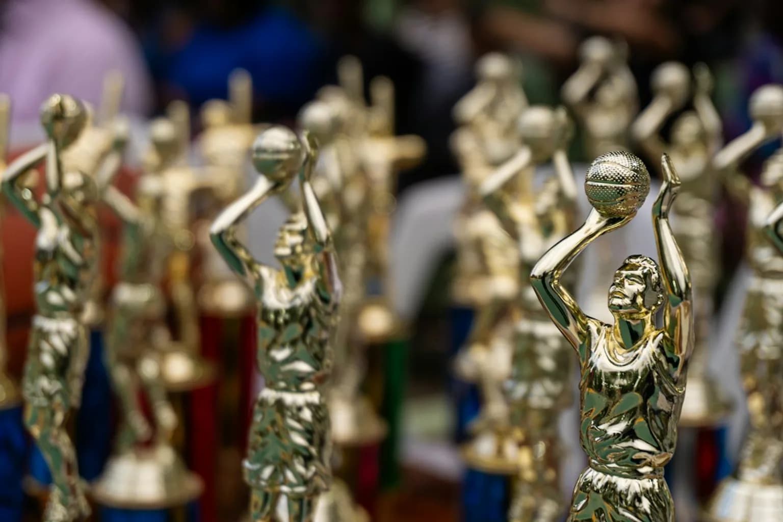 A gold Primetime Emmy Award statuette on display