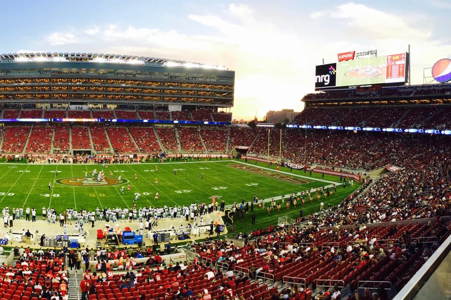 A general view of Melbourne Cricket Ground during the 49ers-Rams NFL game, with over 100,000 spectators in attendance.