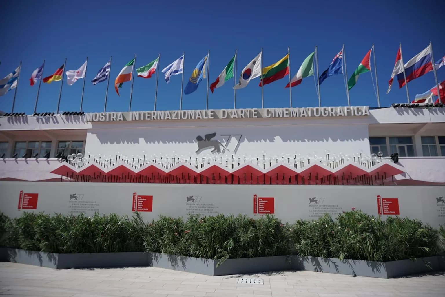Crowds gathered at the Venice Film Festival venue during a film premiere