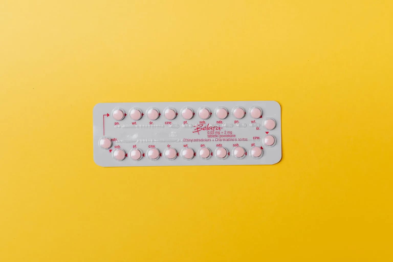 A blister pack of contraceptive pills on a plain surface